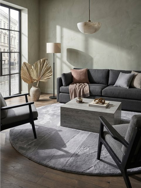 Waschbarer Kurzflorteppich NECKAR von Kadima Design, einfarbig, Grau, Durchmesser: 120 cm - Bild 1