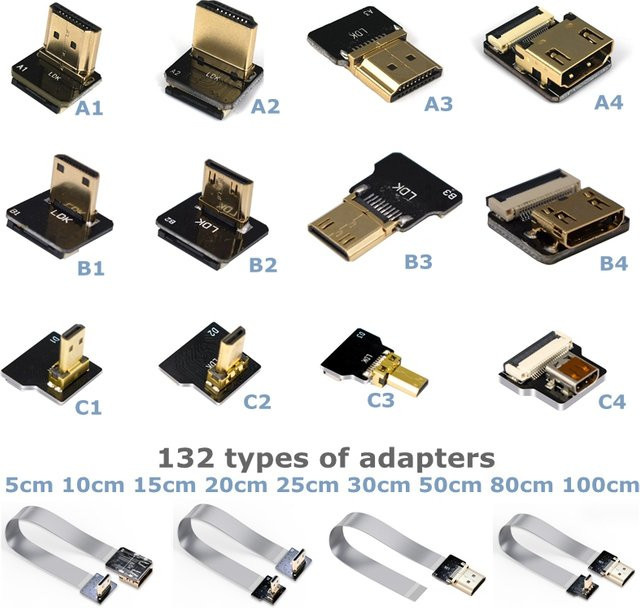 AXONUS Micro HDMI auf HDMI und Mini HDMI Adapter Kabel, flexibles FFC Flachbandkabel mit 90 Grad Winkel, 20 Pin, kompatibel mit Raspberry Pi 4 - Bild 1