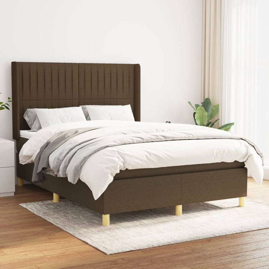 vidaXL Boxspringbett Hybrid mit Matratze und Kopfteil, Braun, B/T/H: 140 x 190 x 128 cm - Bild 3