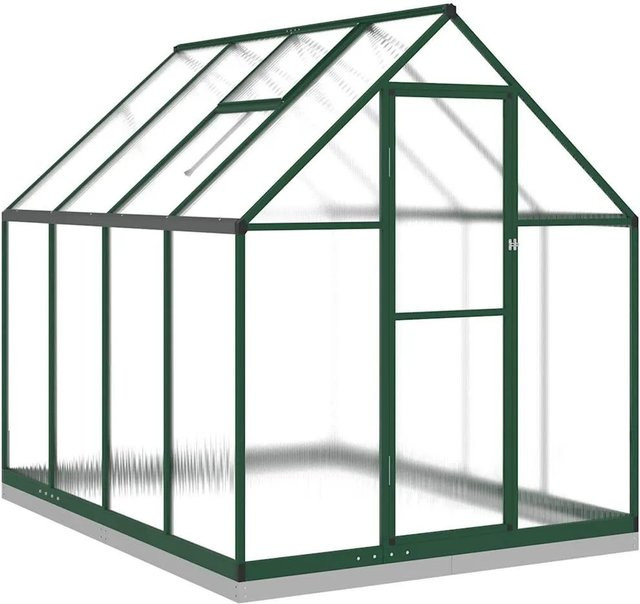 Furnicato Gewächshaus mit Fundamentrahmen und Lüftungsfenster in Grün, Aluminium und Polycarbonat, B/T/H: 224 x 169 x 202 cm - Bild 1