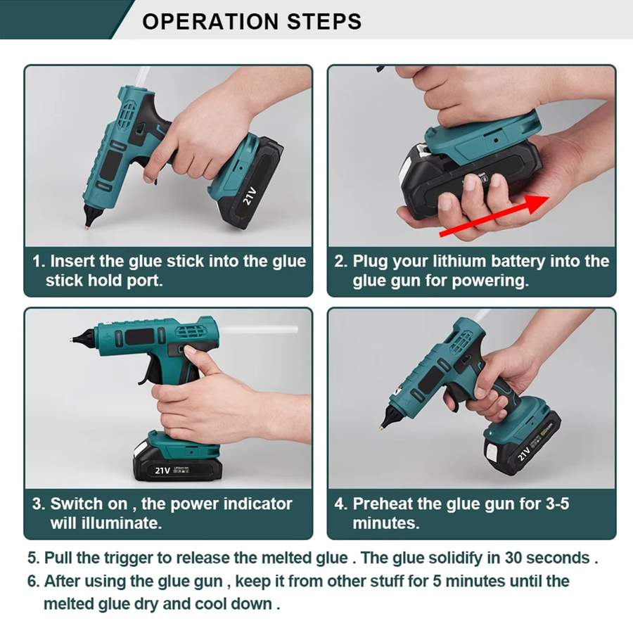Kabellose elektrische Heißklebepistole für Makita 18V Akku in Petrol für DIY-Projekte mit 11mm Klebestiften - Bild 3