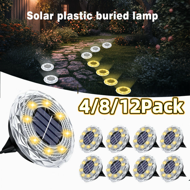 Leclstar Solar-Rasenleuchten für den Außenbereich mit 8 LEDs, wasserdichte Solar-Untergrundlampe in Warmweiß für Garten und Wege - Bild 1