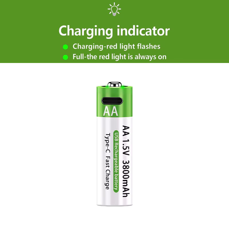 SCRCEO Wiederaufladbare Lithium-Ionen-Akkus Typ-C Set in Grün, AA 3800mAh und AAA 3000mAh für Fernbedienung, Maus und Spielzeug - Bild 2
