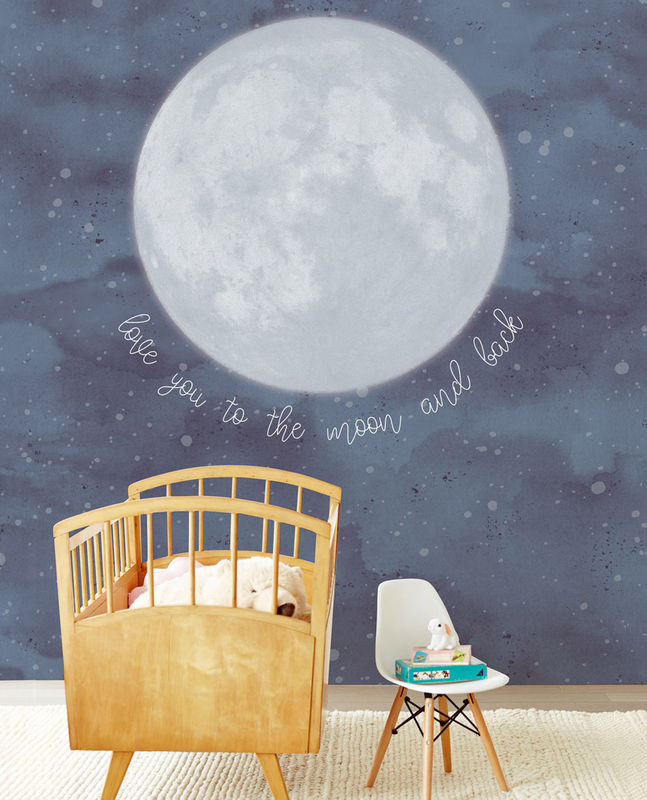 Eijffinger Tapete Over the Moon mit Mondmotiv in Blau, Vlies-Tapete für Kinderzimmer - Bild 2