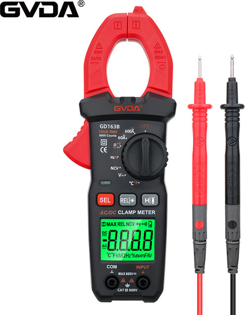GVDA Digital Mini Clamp Meter Multimeter True RMS mit AC/DC Spannungstest, Ampere, Hz, Kapazität und NCV in Rot - Bild 1
