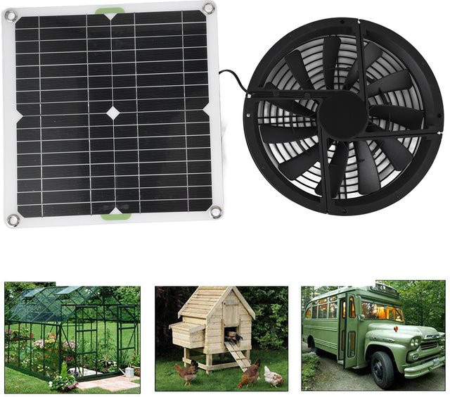 VBESTLIFE Solarpanel-Ventilator in Schwarz für Gewächshaus, Hühnerstall und Schuppen - Bild 1