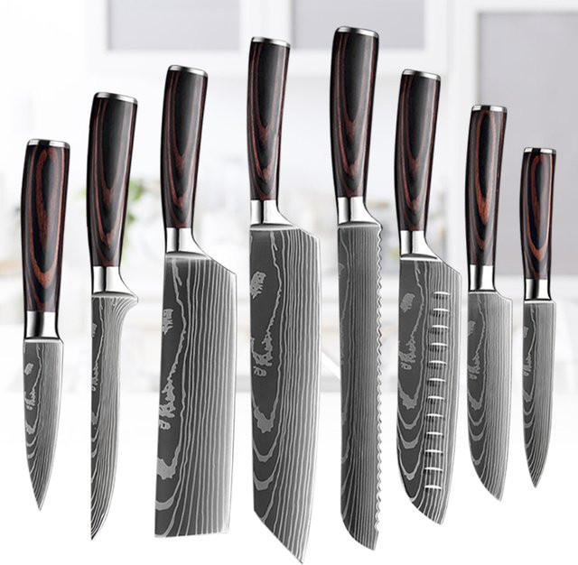 InLeung Professionelles Damast-Küchenmesser mit Holzgriff zum Schneiden von Brot, Fleisch und Obst - Bild 1