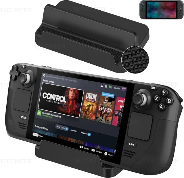 Spielkonsole Halterung in Schwarz für Nintendo Switch, Switch 2 und Steam Deck als Standbasis und Zubehör - Bild 1