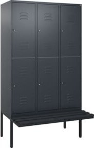 C+P Doppelstock-Spind Classic PLUS Sitzbank mit 3 Abteilen, Farbe Anthrazit/Schwarz, B/T/H: 212 x 120 x 81,5 cm - Bild 1