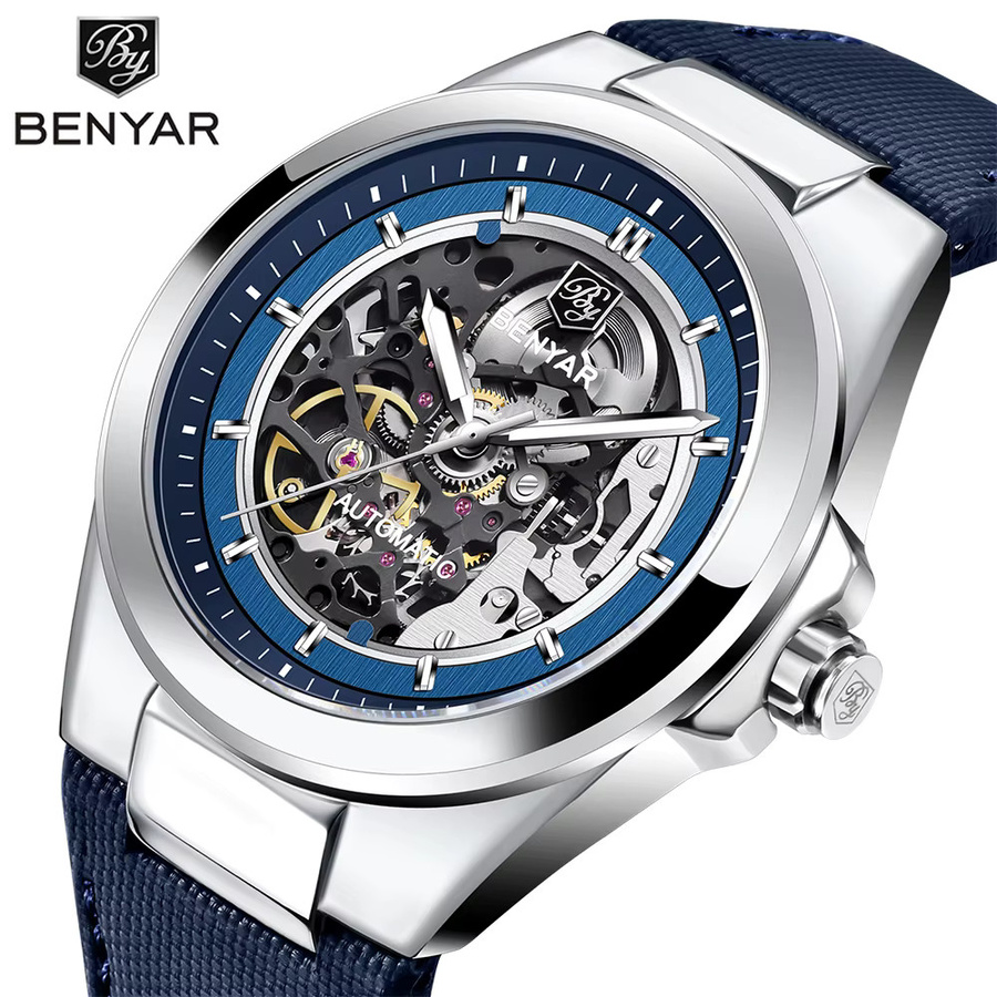 BENAYR Armbanduhr Automatik, Edelstahl, 42 mm, Blau, Herren - Bild 6