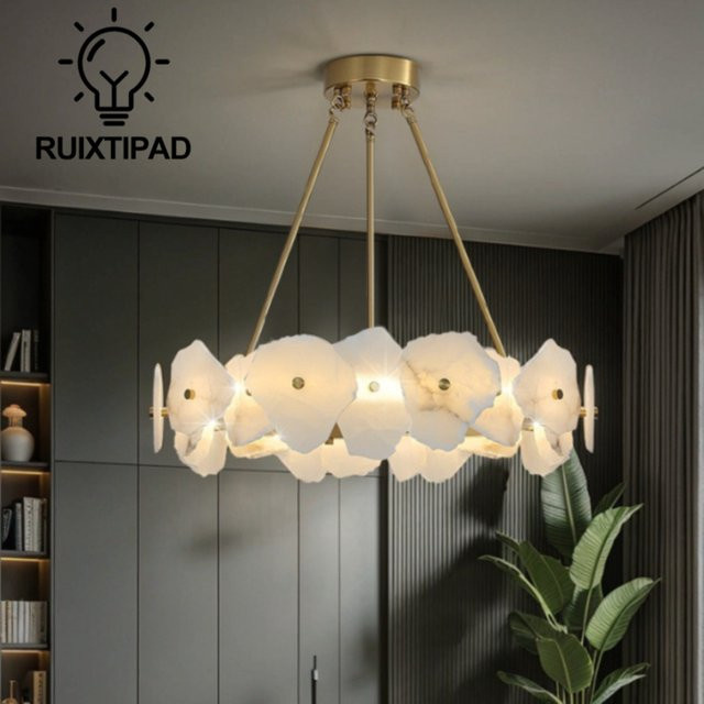 Artpad Pendelleuchte aus Naturmarmor und Metall in Weiß und Gold/Messing für Wohnzimmer, Badezimmer oder Esszimmer - Bild 1