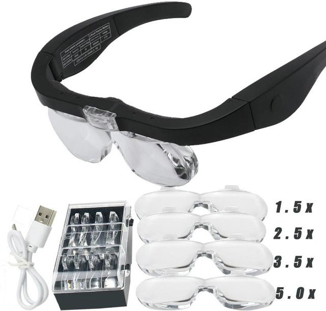 EnjoyGoods Leselupe 1,5x, 2,5x, 3,5x, 5,0x, mit LED-Licht, Schwarz - Bild 1