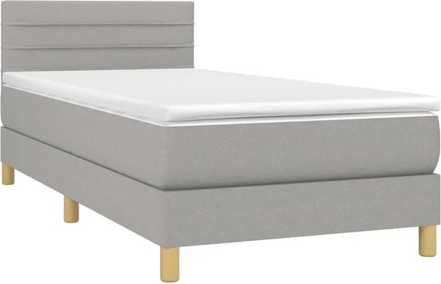 vidaXL Boxspringbett mit Matratze in Hellgrau, Hybridbett mit LED-Unterbettbeleuchtung und USB-Ladeport, B/T: 90 x 190 cm - Bild 1