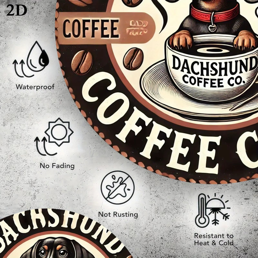 Dackel Coffee Co. Rundes Metallschild im Vintage-Design, Wandkunst aus Aluminium in Mehrfarbig, Durchmesser: 20 cm - Bild 4