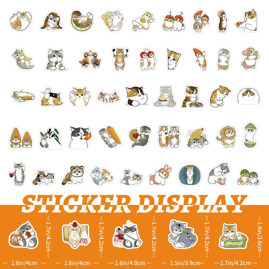 100 Stück Niedliche Katzen-Cartoon-Aufkleber in Multicolour von Sticker Story Store zur Dekoration von Auto, Koffer oder Gitarre - Bild 2