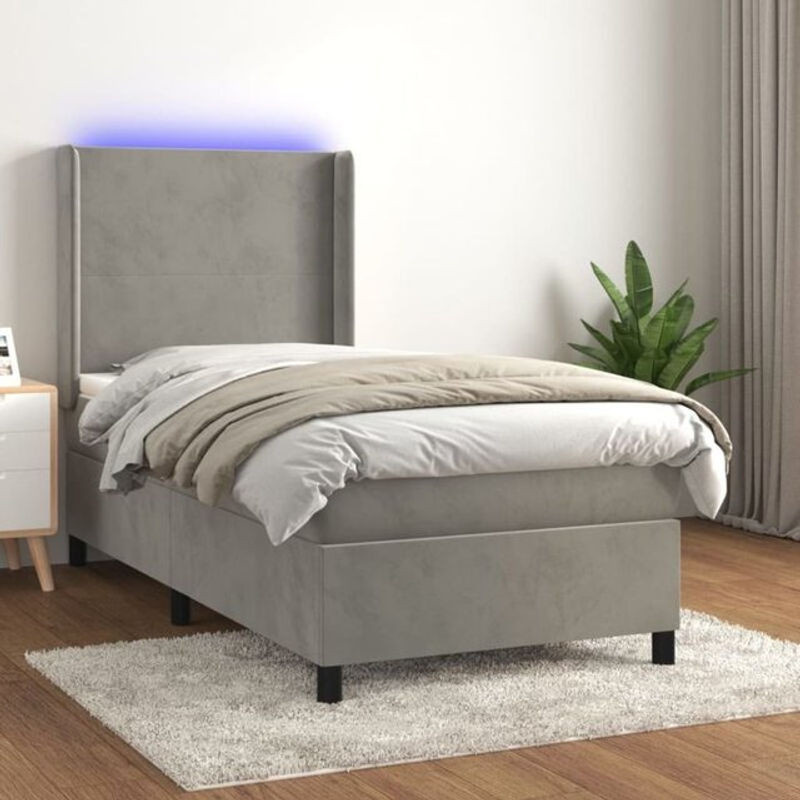 Vidaxl Boxspringbett mit Matratze aus Samt in Hellgrau, B/T/H: 90 x 190 cm - Bild 1