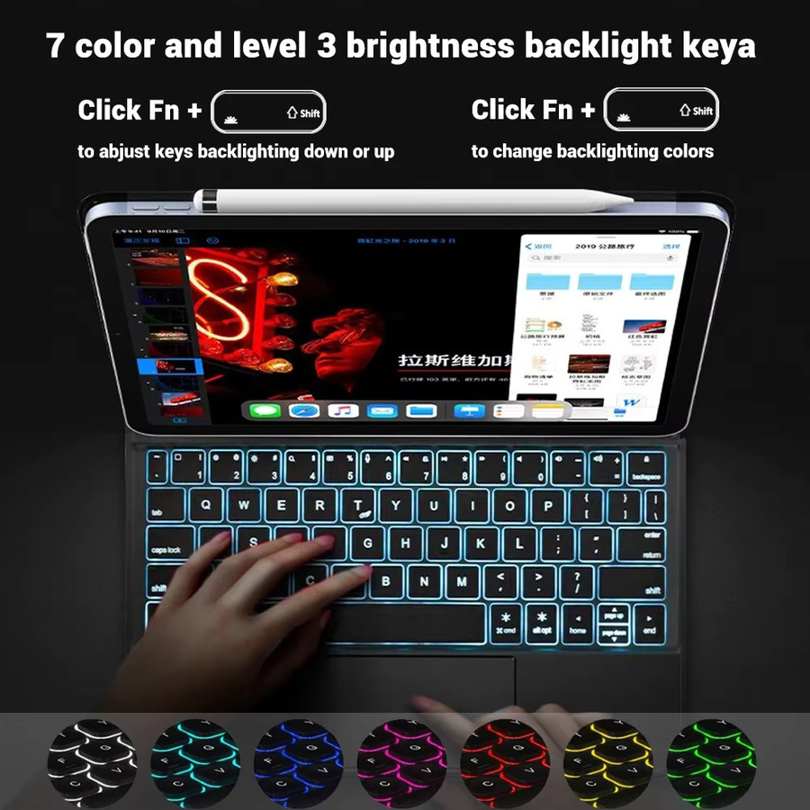 Magische hintergrundbeleuchtete Tastaturhülle für Apple iPad Pro 11 und 12,9 Zoll sowie iPad Air 4 und 5 in Schwarz - Bild 5