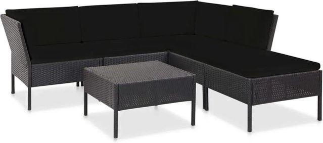 vidaXL 6-teiliges Garten-Lounge-Set aus Poly-Rattan mit Auflagen in Schwarz - Bild 1