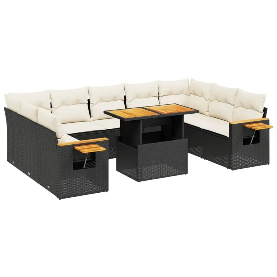 vidaXL 11-teilige Garten-Sofagarnitur aus Poly-Rattan und Akazienholz in Schwarz mit Kissen - Bild 2