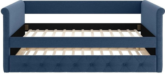 Vente-unique Sofabett Louise in Marineblau mit Schlaffunktion und Auszugsschublade im rustikalen Stil, Breite: 219 cm - Bild 1