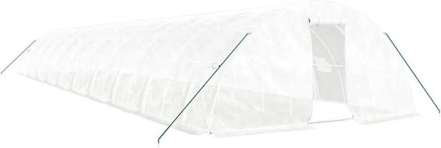vidaXL Gewächshaus mit Stahlrahmen in Weiß, 100 m², B: 20 m, T: 5 m, H: 2,3 m, mit aufrollbarer Tür mit Reißverschluss und 4 seitlichen Netzfenstern aus PE - Bild 1