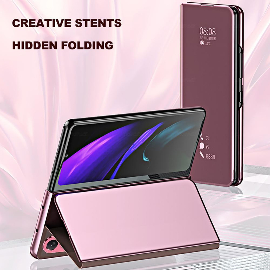 Samsung Galaxy Z Fold6 Klapphülle mit Spiegel und Ständer in Pink - Bild 4