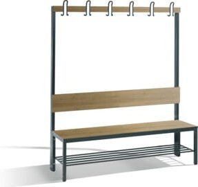 C+P Garderobenbank Basic Plus mit Rückenlehne und Schuhrost, Eiche Sereno, Gestell Schwarzgrau, H: 165,0 cm, B: 150,0 cm, T: 40,7 cm - Bild 1
