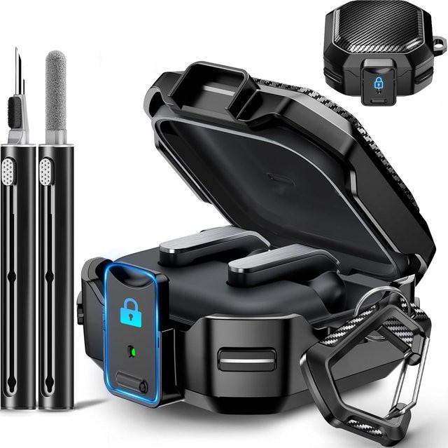 Kohlefaser-Schutzhülle für Samsung Galaxy Buds 4 und Buds 4 Pro in Schwarz und Transparent mit Sicherheitsschloss - Bild 1