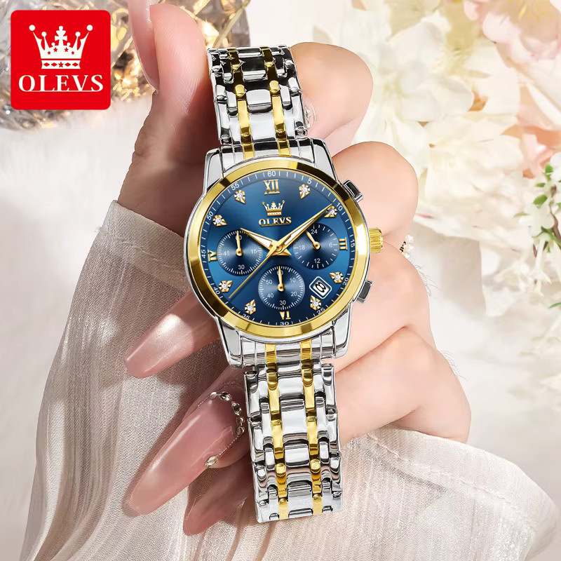 OLEVS Armbanduhr, Chronograph, Quarz, Gold, Edelstahl, Diamantbesetzt, Damen - Bild 2