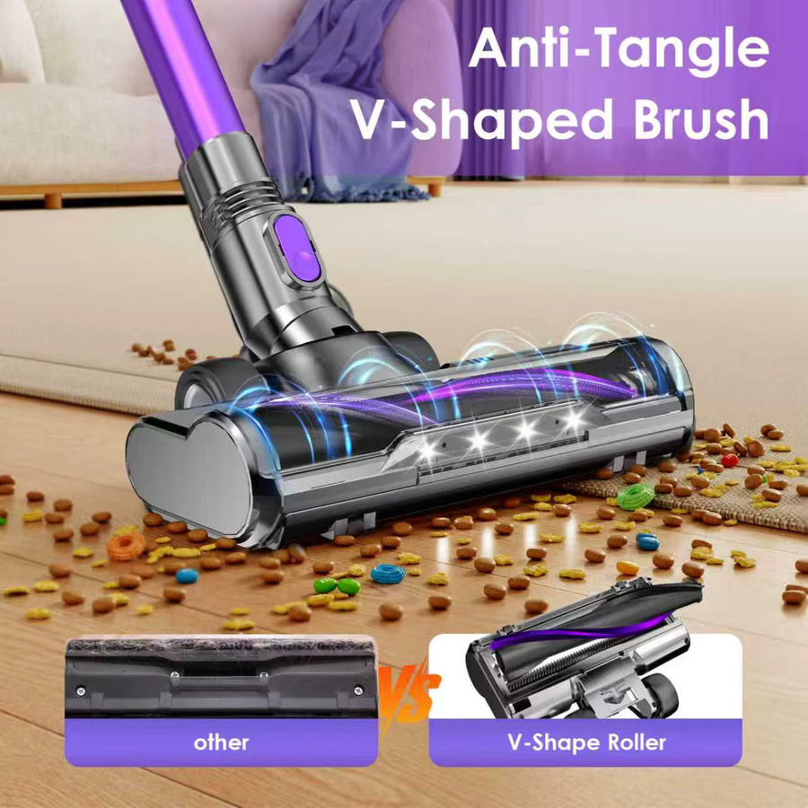 Fixtfixer Kabelloser Stabstaubsauger in Purple und Multicolour mit 500W, 60 Min. Laufzeit, Anti-Verwicklungs-Bürstenkopf, LED-Display, HEPA-Filtern und Wandladestation - Bild 3