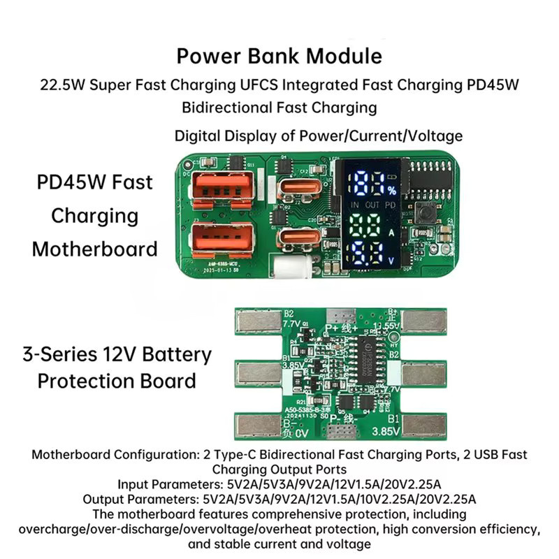 ABKN-DIY Bidirektionales Schnelllade-Lademodul PD45W 3S mit Batterieschutz und LED-Anzeige in Grün - Bild 2