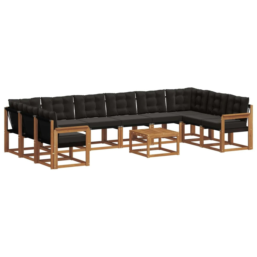 vidaXL Outdoor-Sofagarnitur aus massivem Akazienholz mit Textilene und Kissen, 11-tlg., Natur und Schwarz - Bild 2