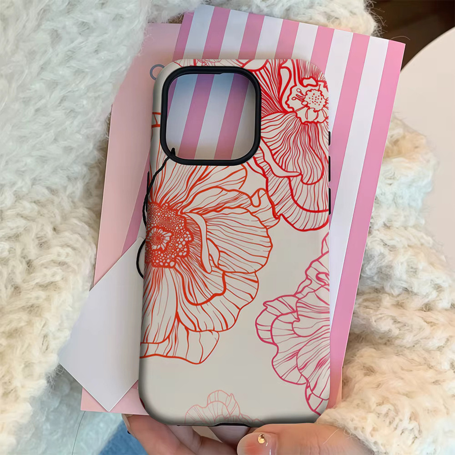 Potdemiel Handyhülle Red Line Art Poppy mit Farbverlauf für iPhone 17 16 15 14 13 Pro Max Plus in Multicolor mit doppelschichtiger Rückseite - Bild 3