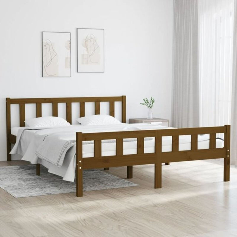Massivholzbett aus Kiefer von Vidaxl in Braun, B: 150 cm, L: 200 cm - Bild 1