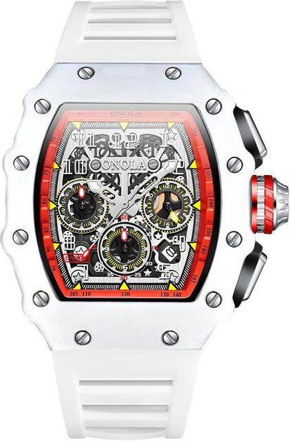 ONOLA Chronograph, Quarz, Silikonarmband, Weiß/Rot, Herren - Bild 1