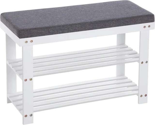 Songmics Schuhbank aus Bambus in Weiß-Grau, B/T/H: 71 x 29 x 49 cm - Bild 1