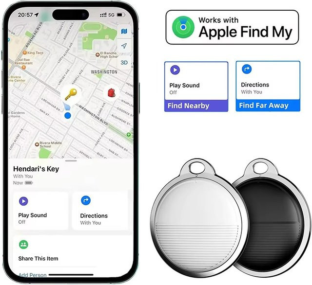 Mini-GPS-Ortungsgerät für Apple iOS Find My App, Bluetooth Smart Tracker in Weiß für Schlüsselanhänger, Geldbörse, Fahrrad und Haustiere - Bild 1