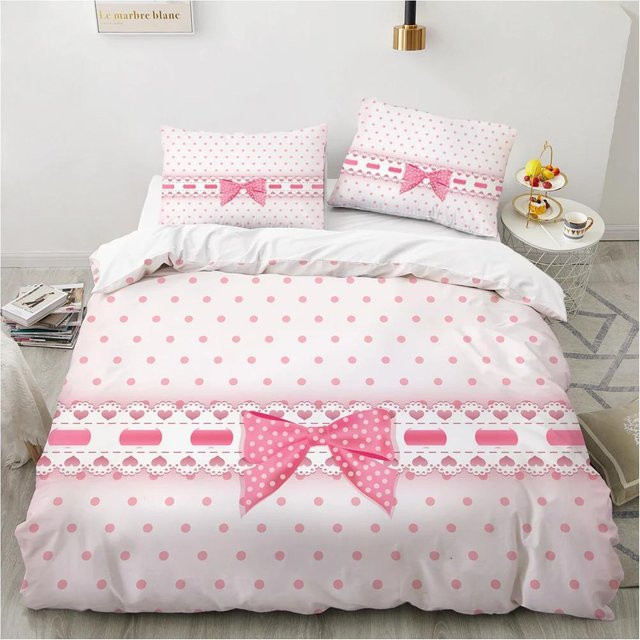 Luxuriöses 3D-Bettwäscheset Your Warm Home mit Schleifen-Design in Rosa, bestehend aus 1x Bettbezug (Breite: 133 cm) und 2x Kissenbezügen (Breite: 50 cm, Höhe: 70 cm) - Bild 1
