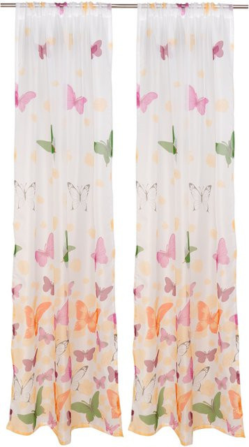 Gardinenschal Schmetterling von viva domo, 2 Stück, floral, multicolor, halbtransparent - Bild 1