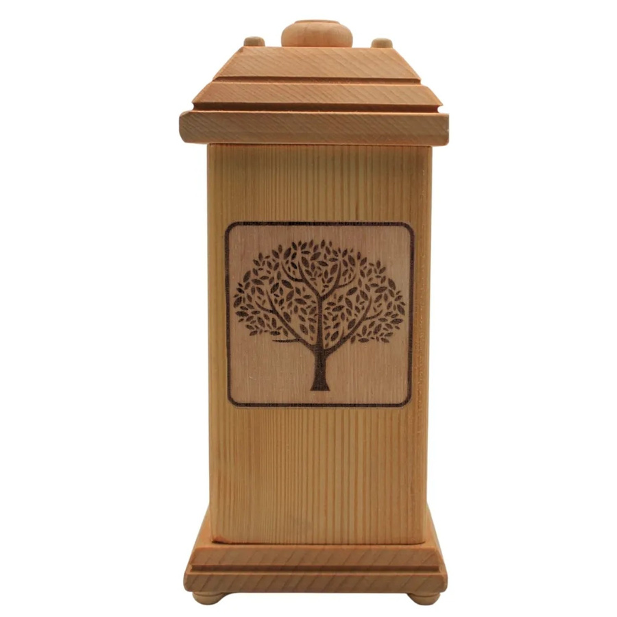 Dekohelden24 Tierurne für Kleintiere aus Buchenholz mit Lebensbaummotiv in Braun, B/T/H: 12 x 12 x 30 cm - Bild 2