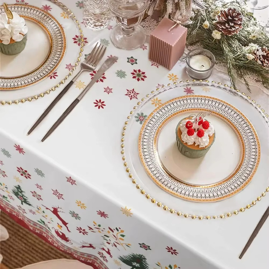 VIKAMA Weihnachtstischdecke aus Leinen mit Schneeflocken-Design in Weiß, rechteckige Tischdecke für Weihnachten und Winterpartys - Bild 4