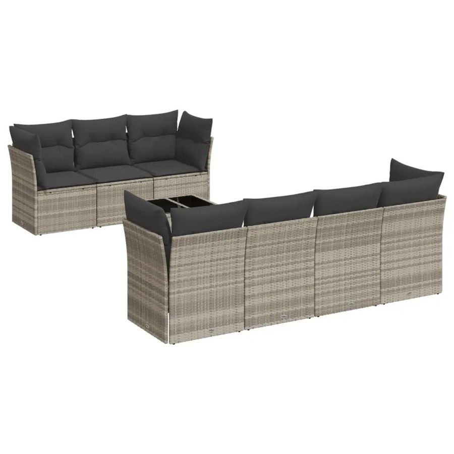 vidaXL 8-teilige Garten-Sofagarnitur aus Poly-Rattan mit Kissen in Hellgrau - Bild 2