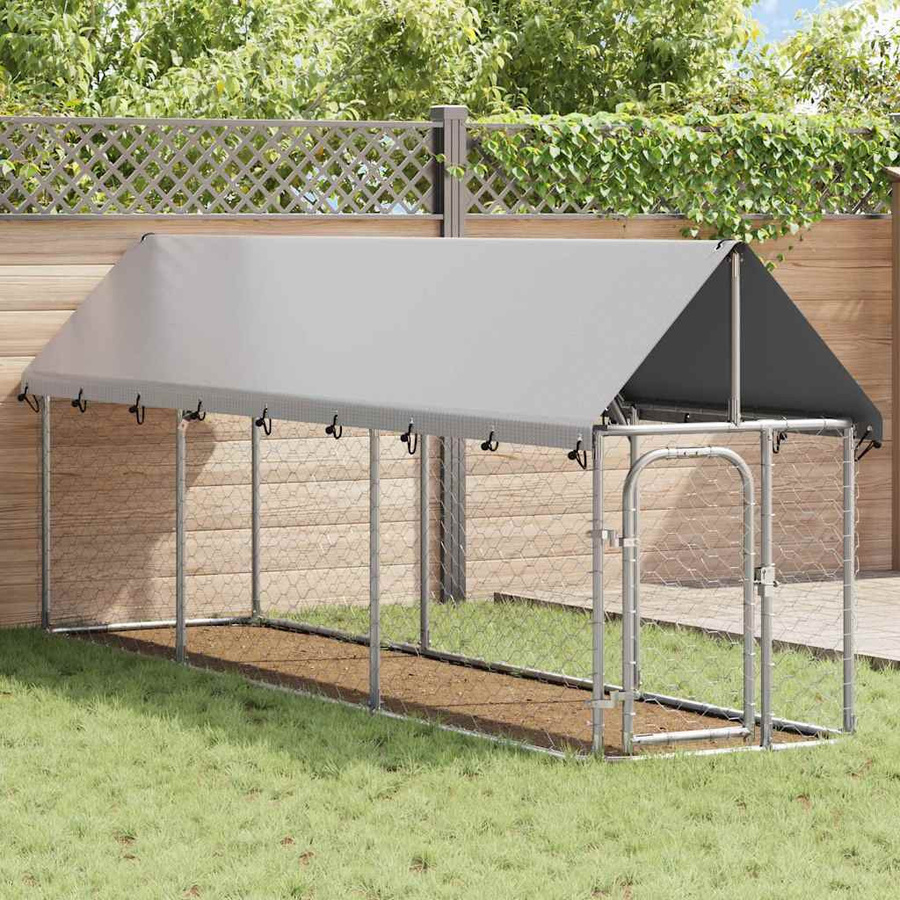 vidaXL Outdoor-Hundezwinger aus verzinktem Stahl mit Dach in Grau, B/T/H: 400 x 100 x 150 cm - Bild 3
