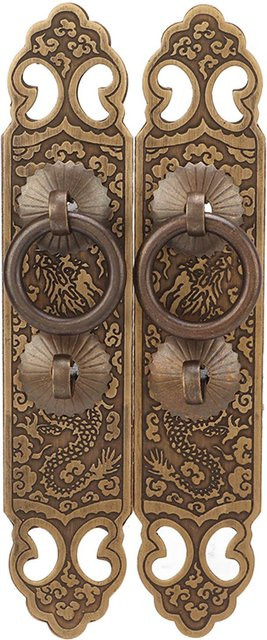 2er-Set Schrankfrontplatten mit Glücksmuster und geradem Griff aus Messing in Bronze und Gold - Bild 1