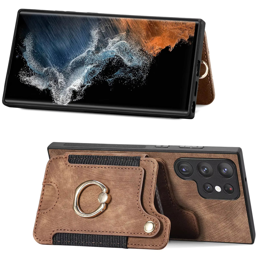 Leder Handyhülle mit Ringhalter und Kartenfach für Samsung Galaxy S24 S23 S22 S21 S20 Ultra Plus A54 A53 A34 A14 in Braun - Bild 5