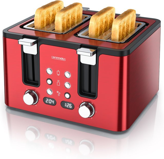 Arendo Toaster aus Edelstahl mit digitalem Display, Touch-Bedienung und Brötchenaufsatz in Silber oder Rot - Bild 1