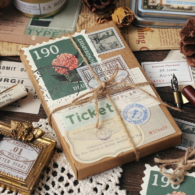 30er Set Vintage Washi Aufkleber mit Nostalgie- und Blumenmotiven in Multicolour für Scrapbooking und Tagebuch - Bild 1
