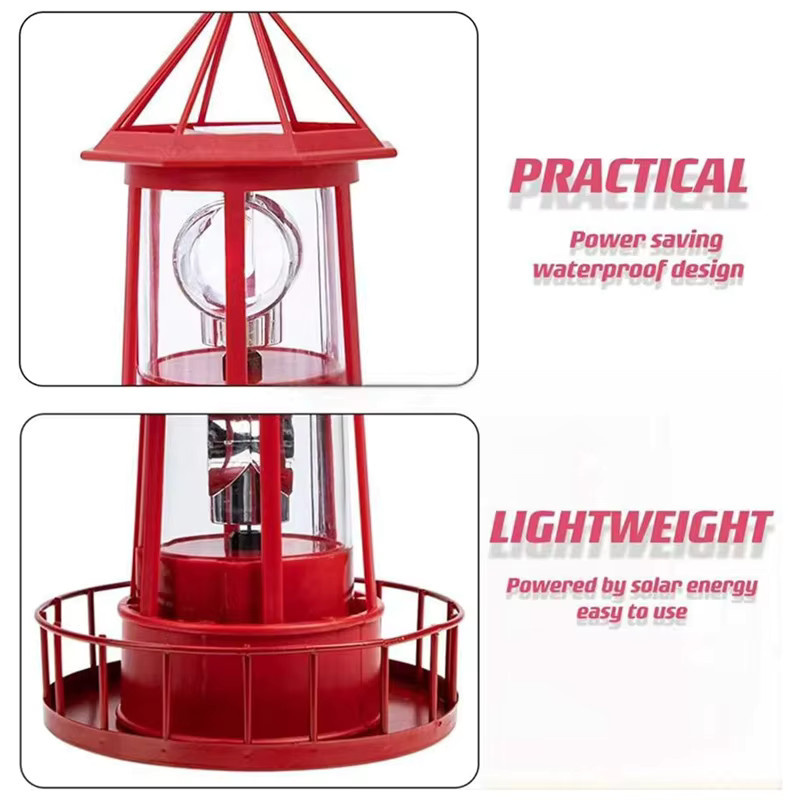 Solarbetriebener LED-Leuchtturm in Rot als maritime Gartendekoration mit 360 Grad Rundumlicht und wasserdichter Funktion - Bild 3