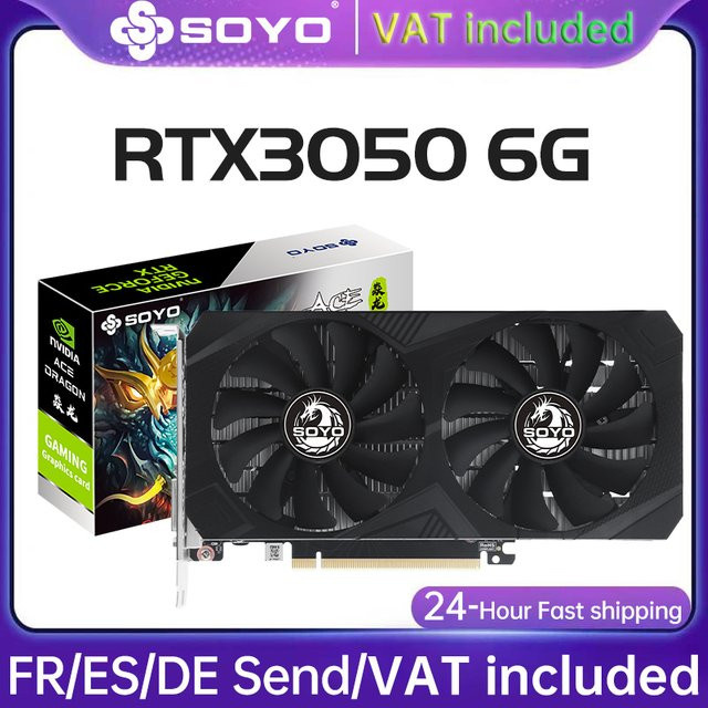 SOYO NVIDIA GeForce RTX 3050 Gaming Grafikkarte mit 6GB GDDR6, Schwarz, PCI Express x16 4.0 - Bild 1