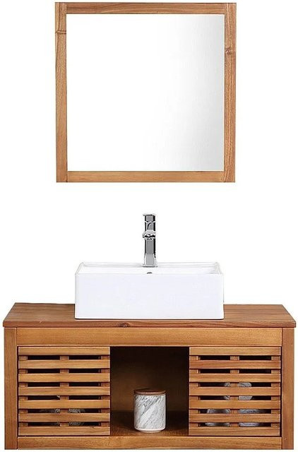 Vente-unique Einzelwaschtisch Penebel aus Akazienholz in Natur Dunkel, Breite: 90 cm - Bild 1